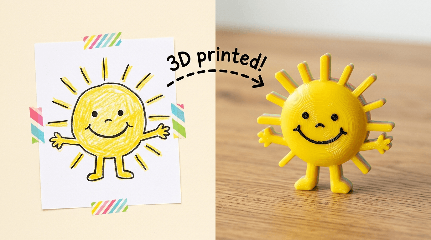 Sunny — drawing turned into a 3D print